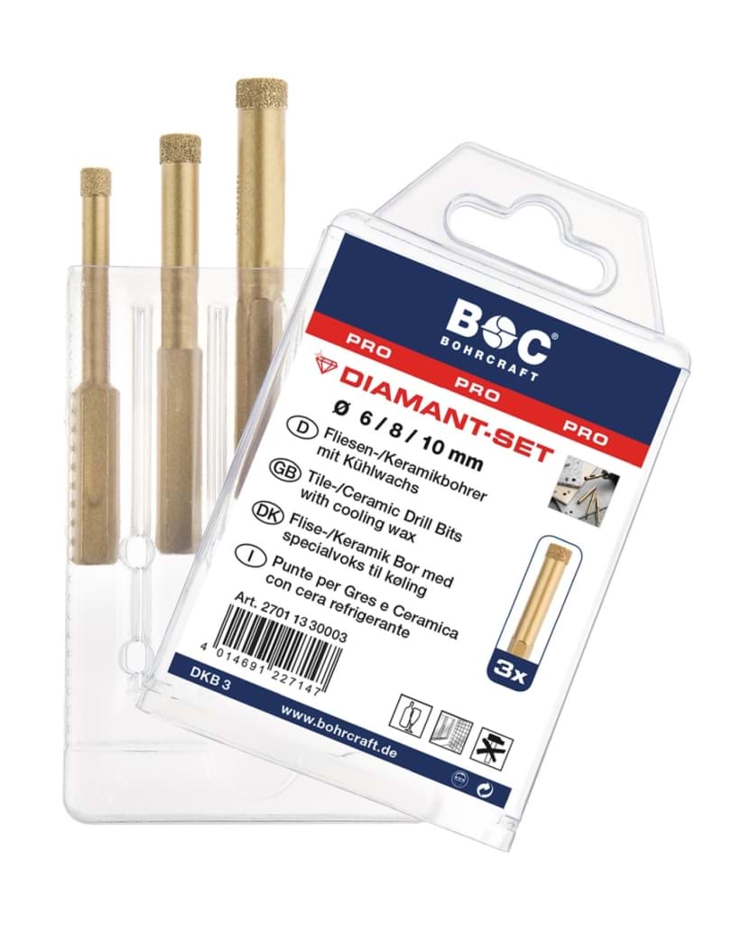 Bild von Diamant-/Fliesenbohrer mit Kühlwachs in Multi-Pack 3-tlg. 6 / 8 / 10 mm // DKB 3