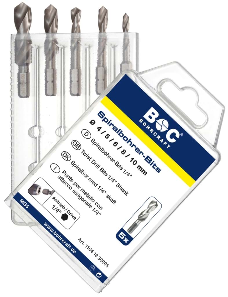 Bild von Spiralbohrer-Bit HSS-G geschliffen, 1/4'' Schaft 5-tlg. 4 / 5 / 6 / 8 / 10 mm / MG 5-Bit