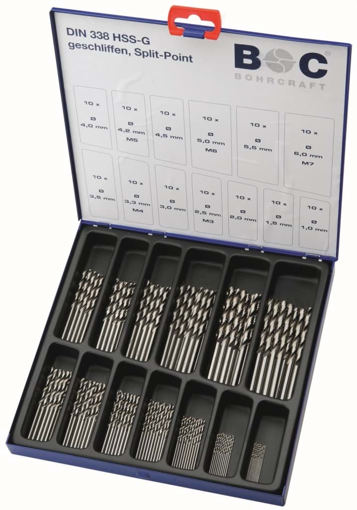 Bild von Bohrcraft - (Metallbohrer) HSS-G DIN 338 geschliffen Typ N in Industrie-Kassette 130-tlg. 1,0 - 6,0 x 0,5 mm stg.+ 3,3+4,2