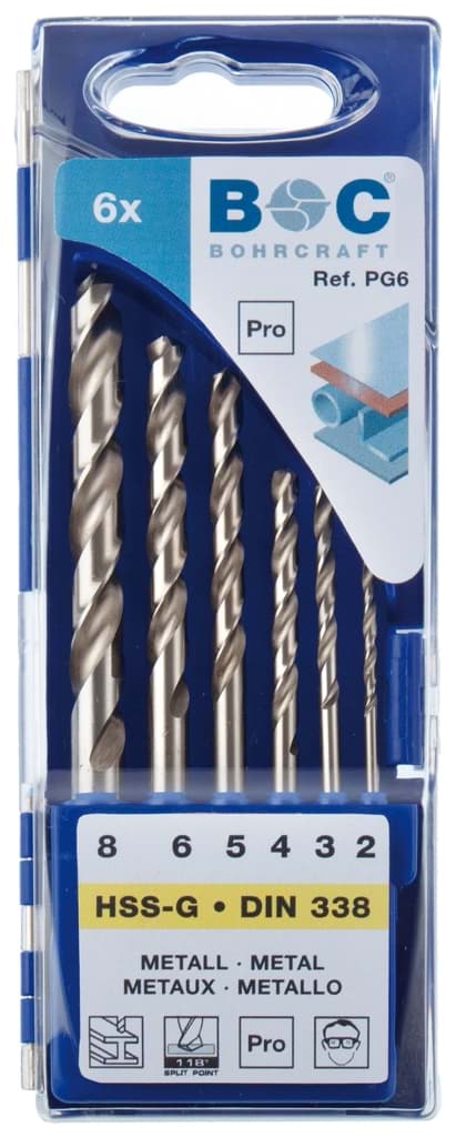 Bild von Bohrcraft - (Metallbohrer) HSS-G DIN 338 geschliffen Typ N in Kunststoff-Kassette 6-tlg. 2,0 - 8,0 x 1,0 mm stg.