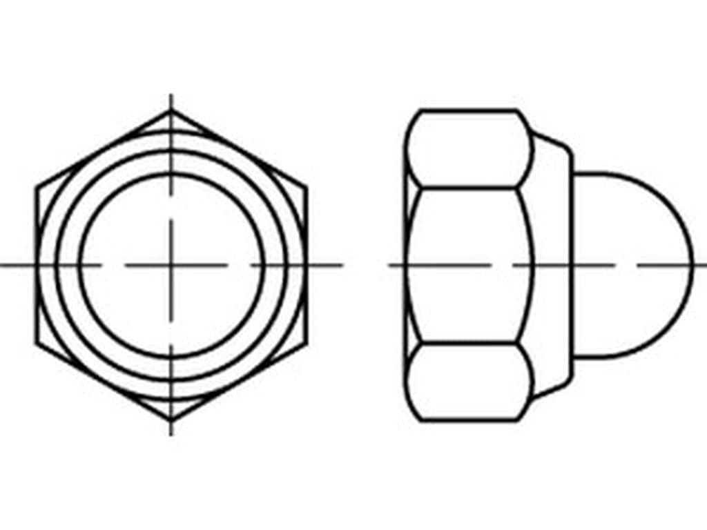Bild von DIN 986 A2 M 4 (rostfrei) 6-kt Sicher.-Hutmttern, mit nichtm.Einsatz - Pkg. (100)