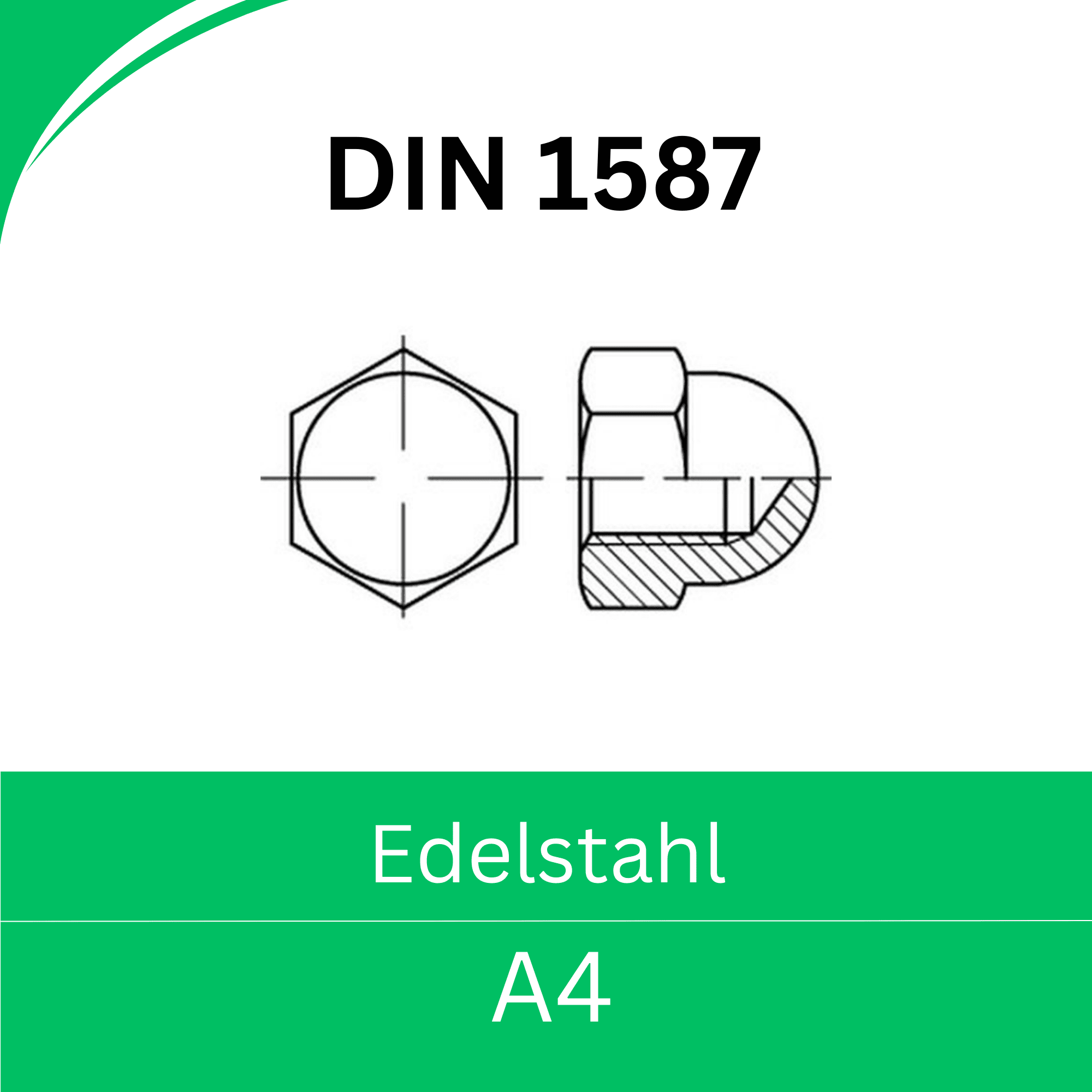 Bild für Kategorie DIN 1587 ➤ Sechskant - Hutmuttern - hohe Form (Edelstahl A4)