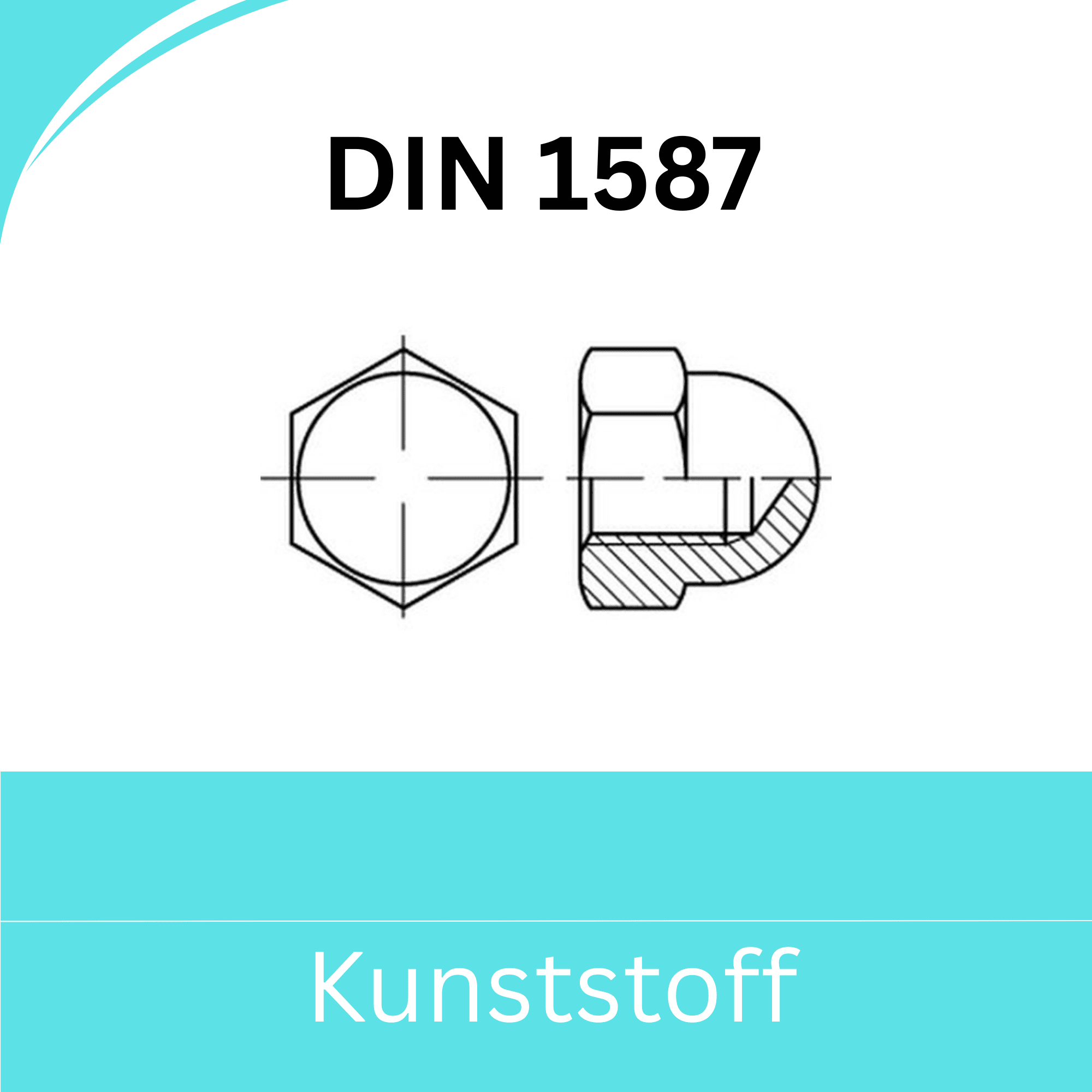 Bild für Kategorie DIN 1587 ➤ Sechskant - Hutmuttern - hohe Form (Kunststoff)
