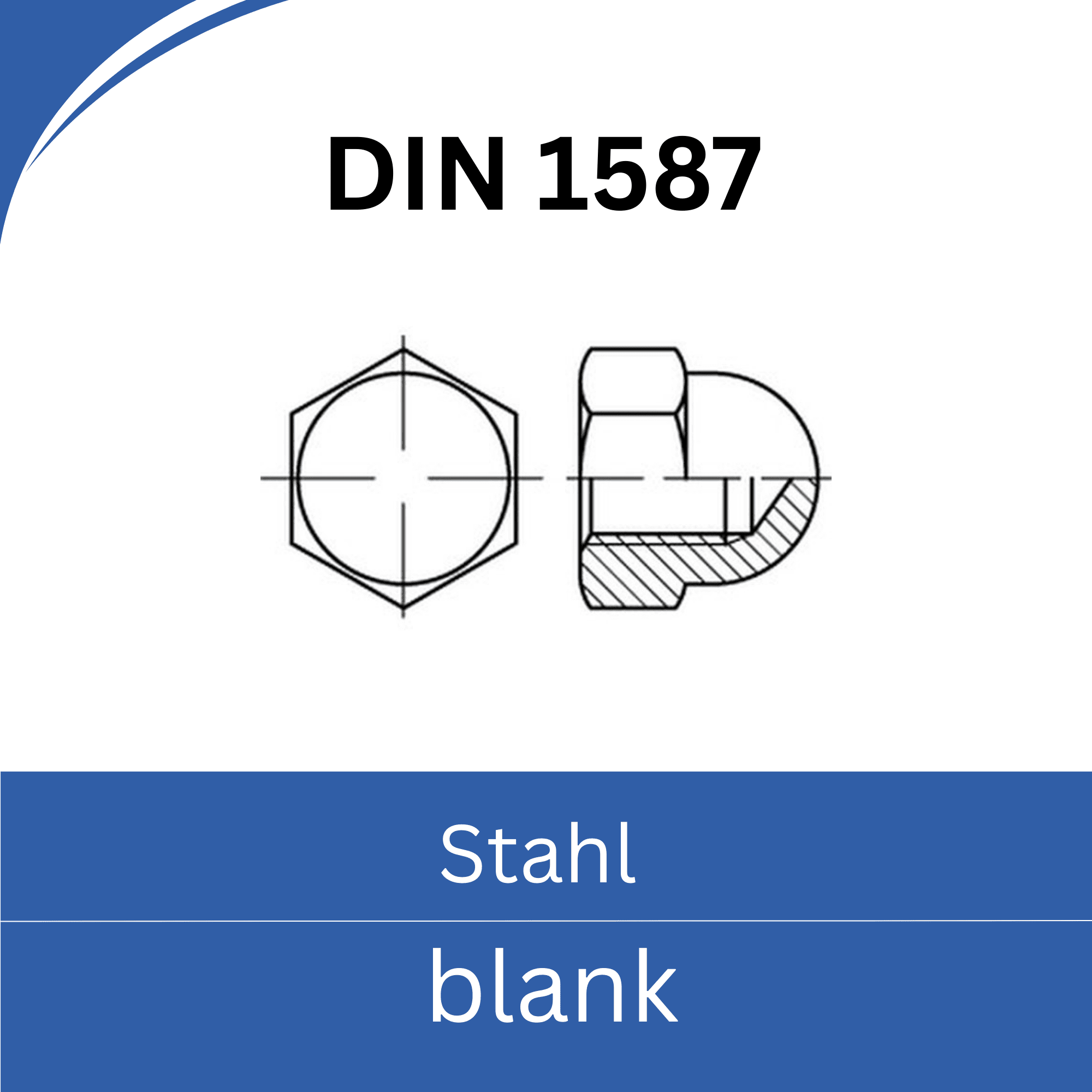 Bild für Kategorie DIN 1587 ➤ Sechskant - Hutmuttern - hohe Form (Stahl blank)