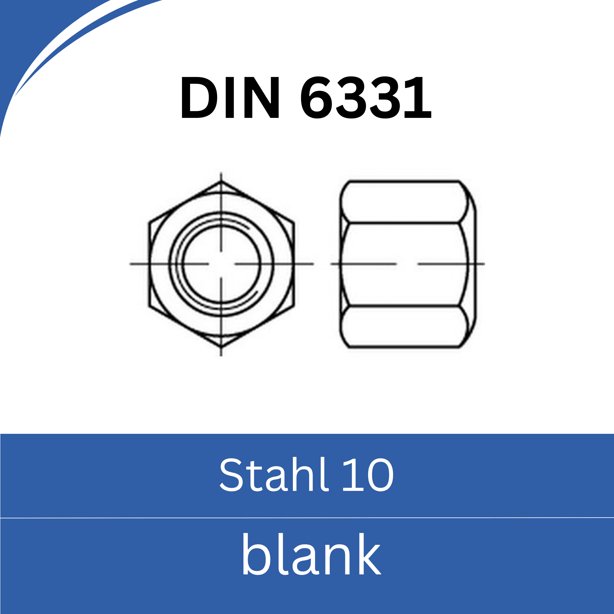 Bild für Kategorie DIN 6331 ➤ Sechskant - Muttern mit Bund - Höhe 1,5d (Stahl 10. blank)