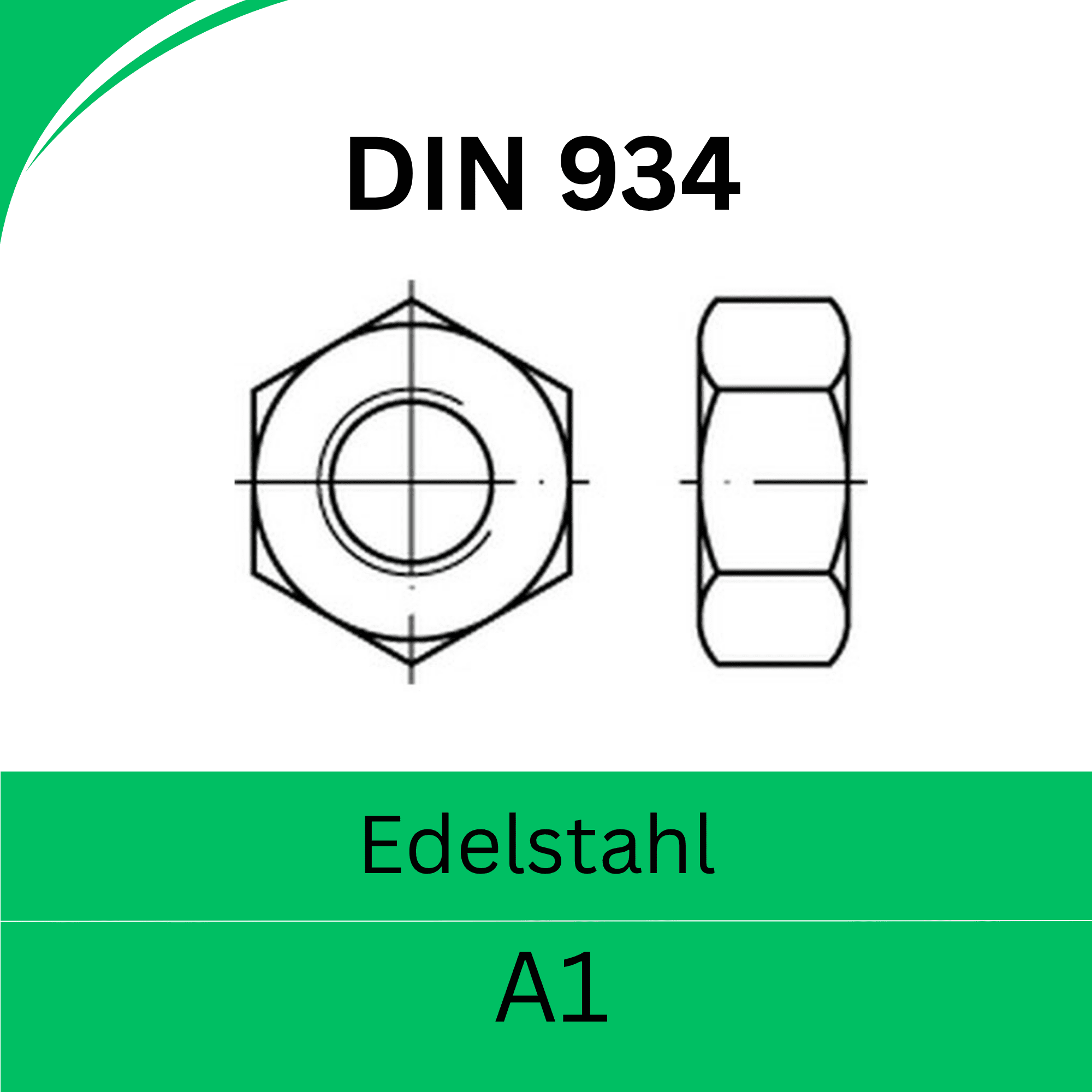 Bild von DIN 934 ➤ Sechskantmuttern (Edelstahl A1)