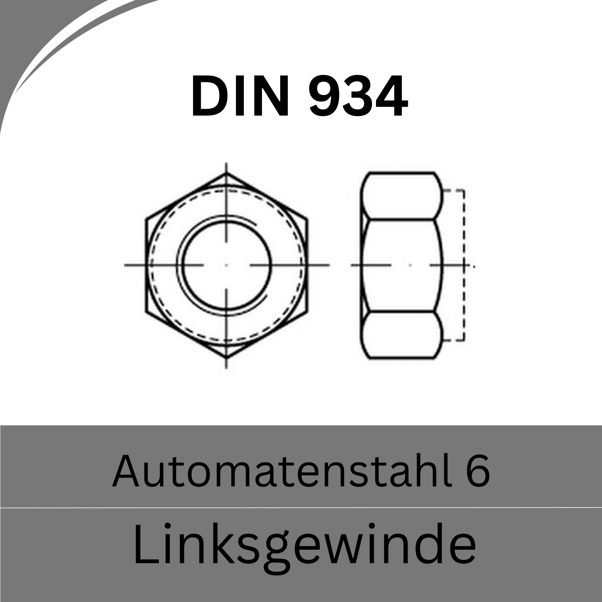 Bild von DIN 934 Muttern ➤ Linksgewinde (Automatenstahl 6.)