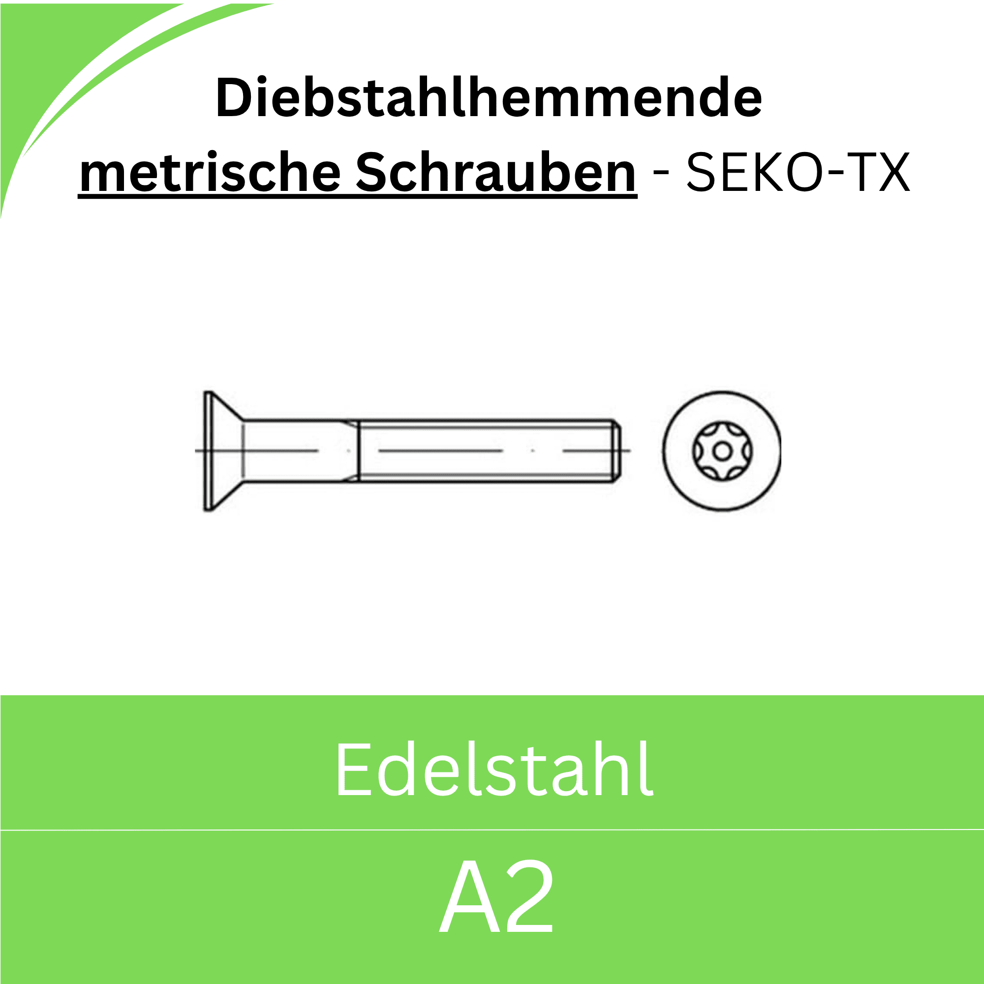 Bild von Diebstahlhemmende Schrauben - Senkkopf + PIN (Edelstahl A2)