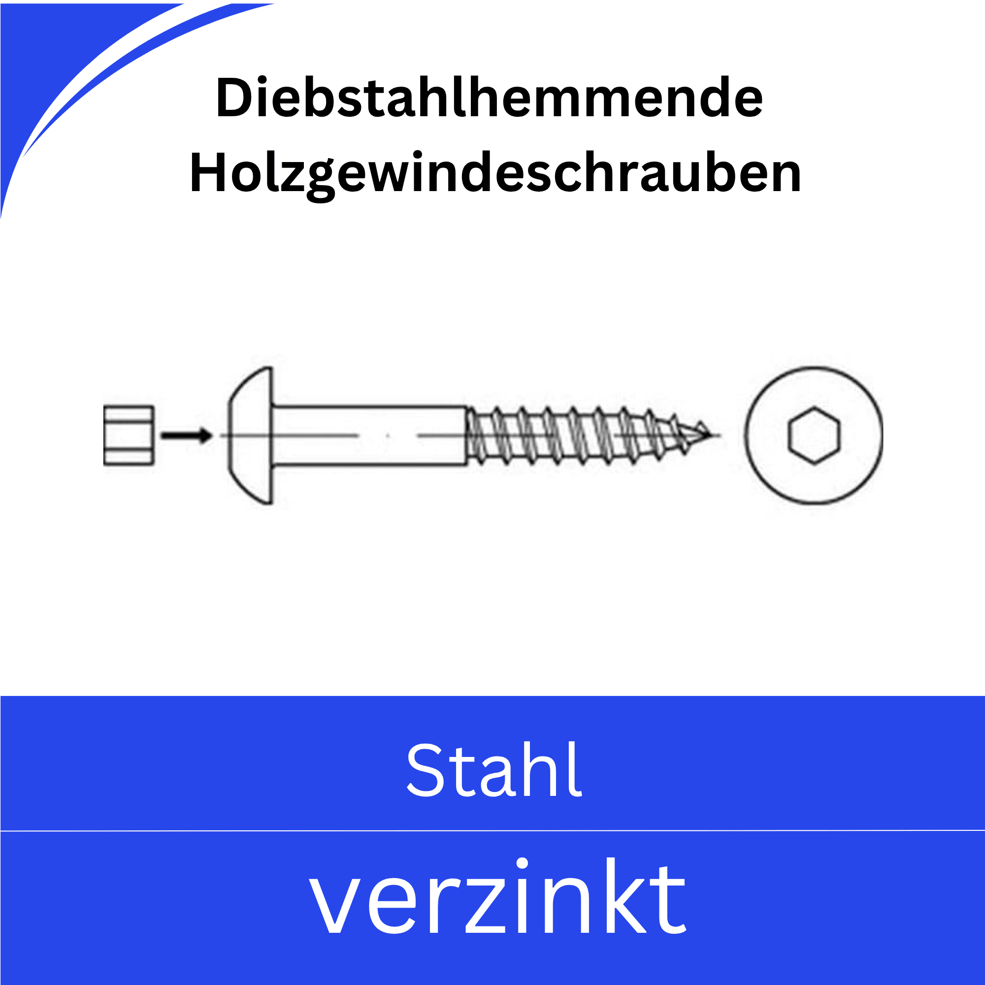 Bild von Diebstahlhemmende Sicherungsschrauben mit Holzgewinde (Stahl verzinkt)