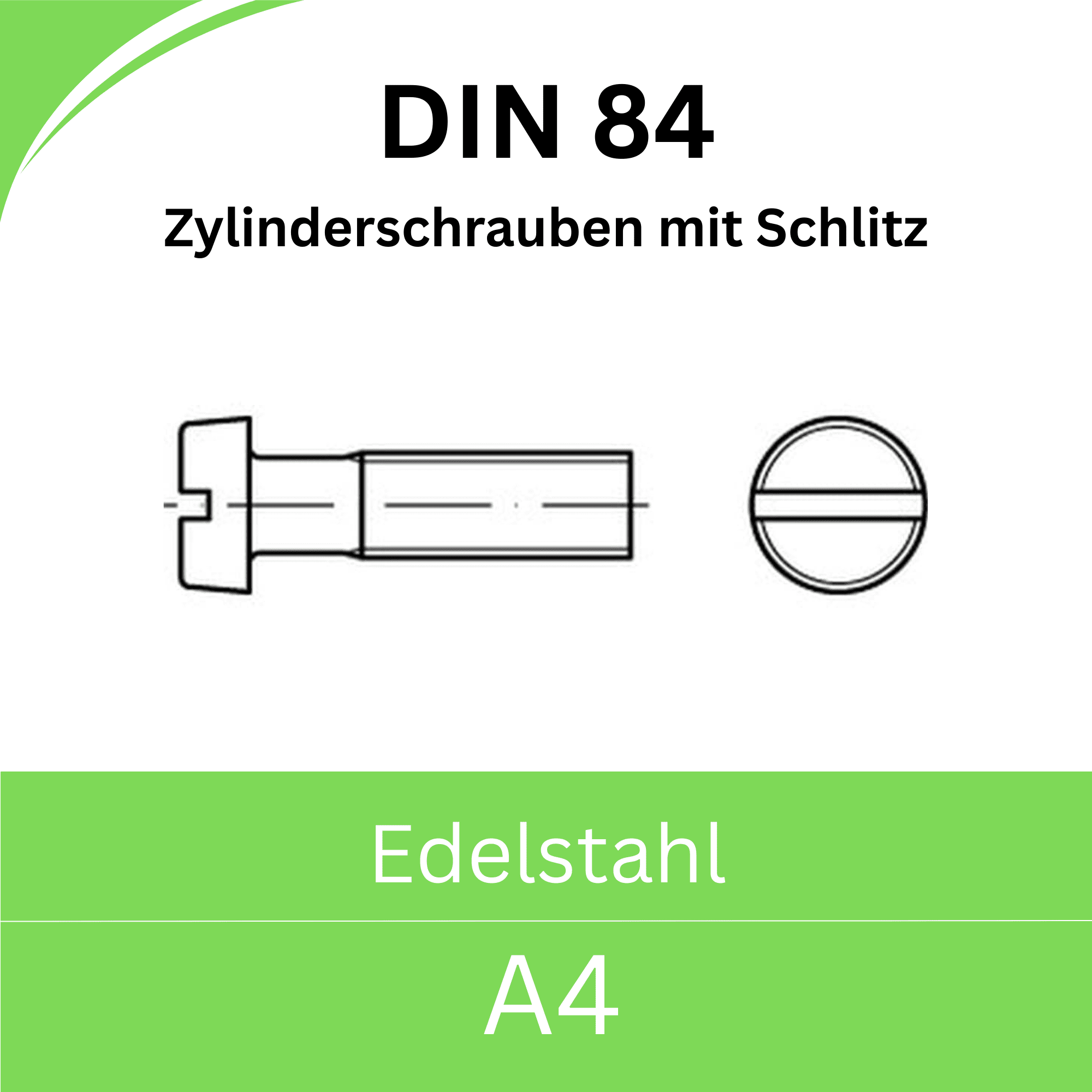 Bild von ➤ Kategorie: DIN 84 Zylinderschrauben mit Schlitz (Edelstahl A4)