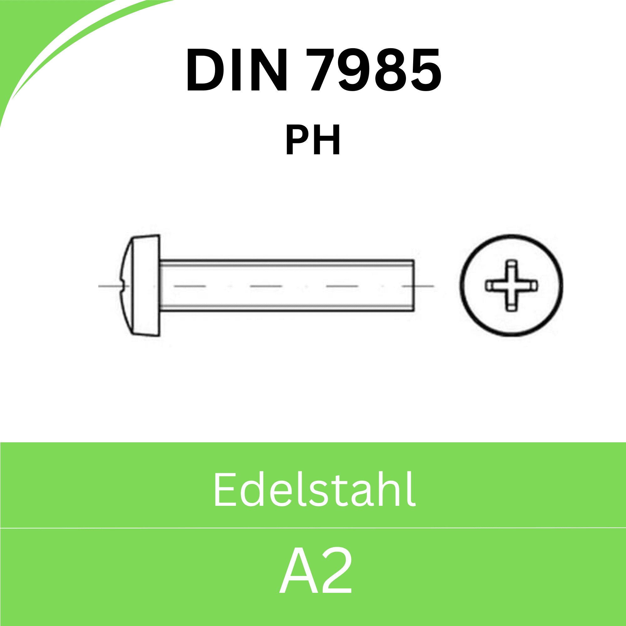 Bild von ➤ Kategorie: DIN 7985 Linsenkopfschraube mit Kreuzschlitz (Edelstahl A2) - PH