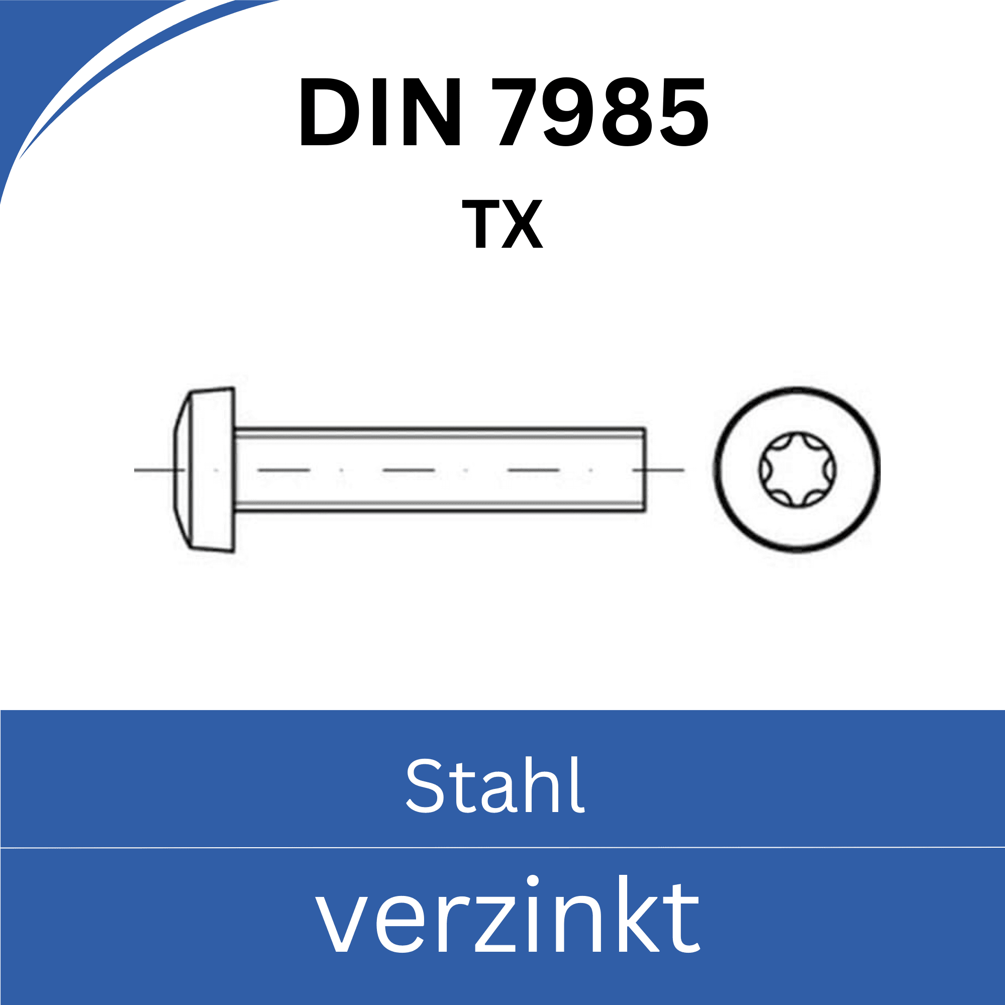 Bild von ➤ Kategorie: DIN 7985 Linsenkopfschraube mit Kreuzschlitz (Stahl verzinkt) - TX